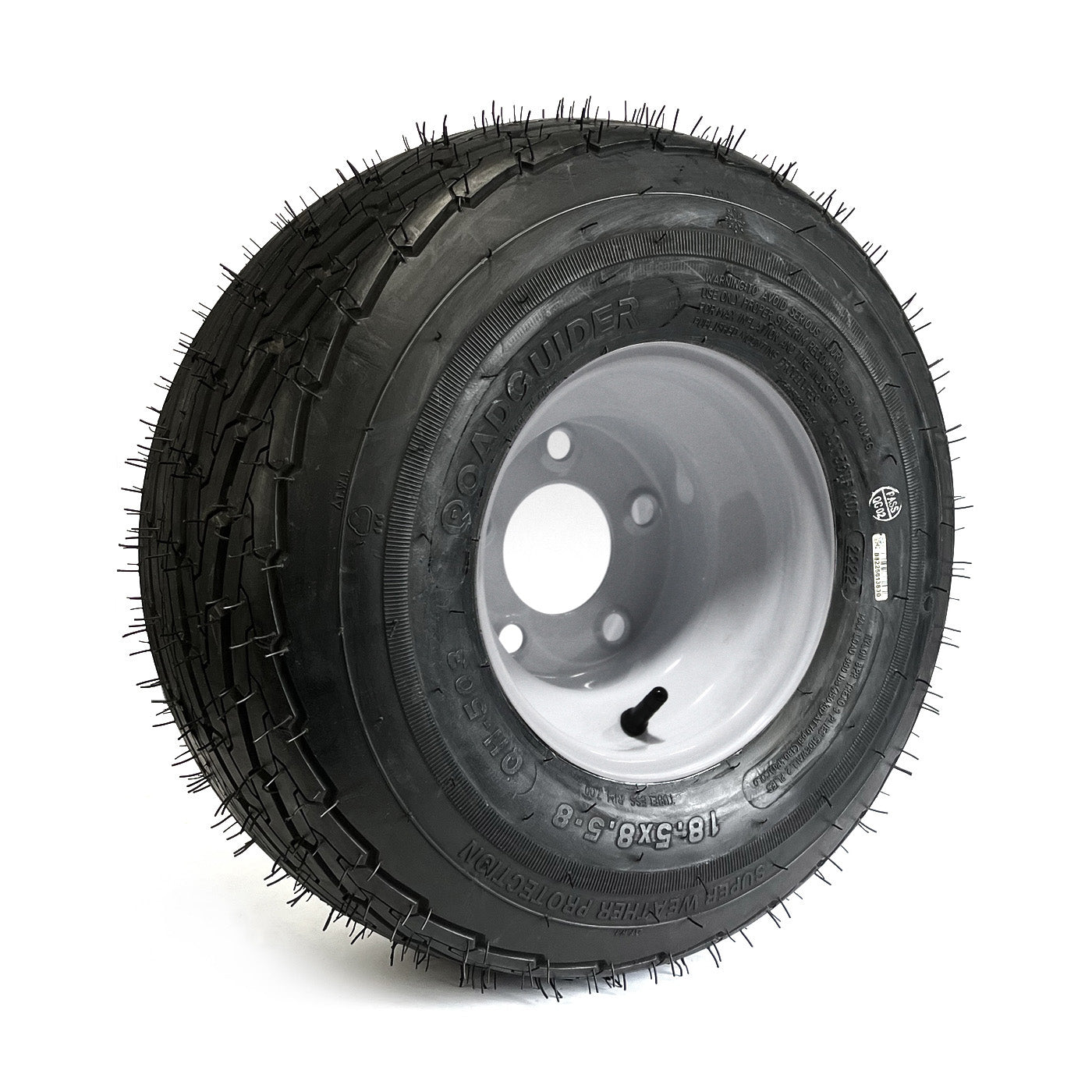 Pneu 215/60-8 18 1/2" x 8 1/2" x 8" 8 plis LRD 990 lbs Roadguider et jante 8" 5 trous blanche - RecreaShop