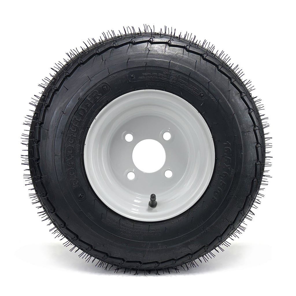 Pneu 165/65-8 16 1/2" x 6 1/2" x 8" 6 plis LRC 785 lbs Roadguider et jante 8" 4 trous blanche - RecreaShop