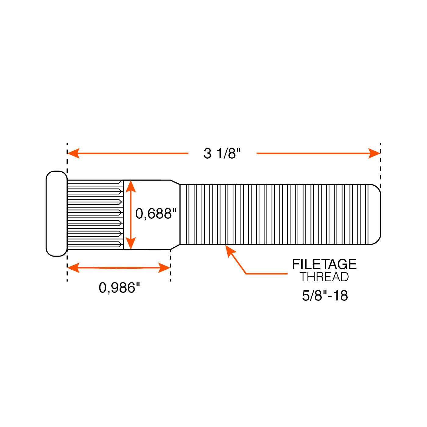 Goujon à presser 5/8"-18 x 3 1/8" 10K HD-12K épau. 0,688" pour 8214X et 82145X - RecreaShop