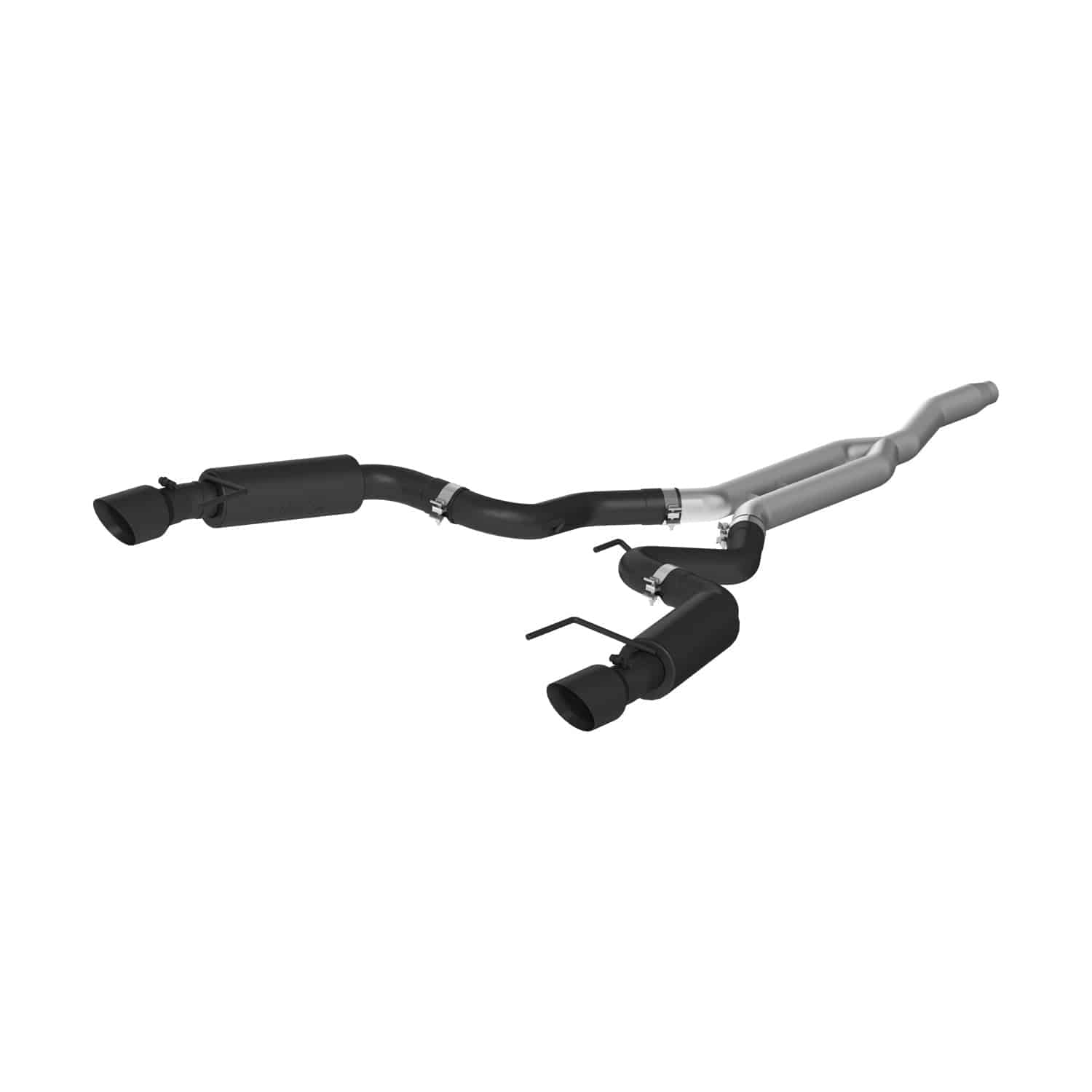 BlkCoated3"CatBackDualSplitRr w/4.5"Tips Mustang2.3Eco 15-18 - Récréashop