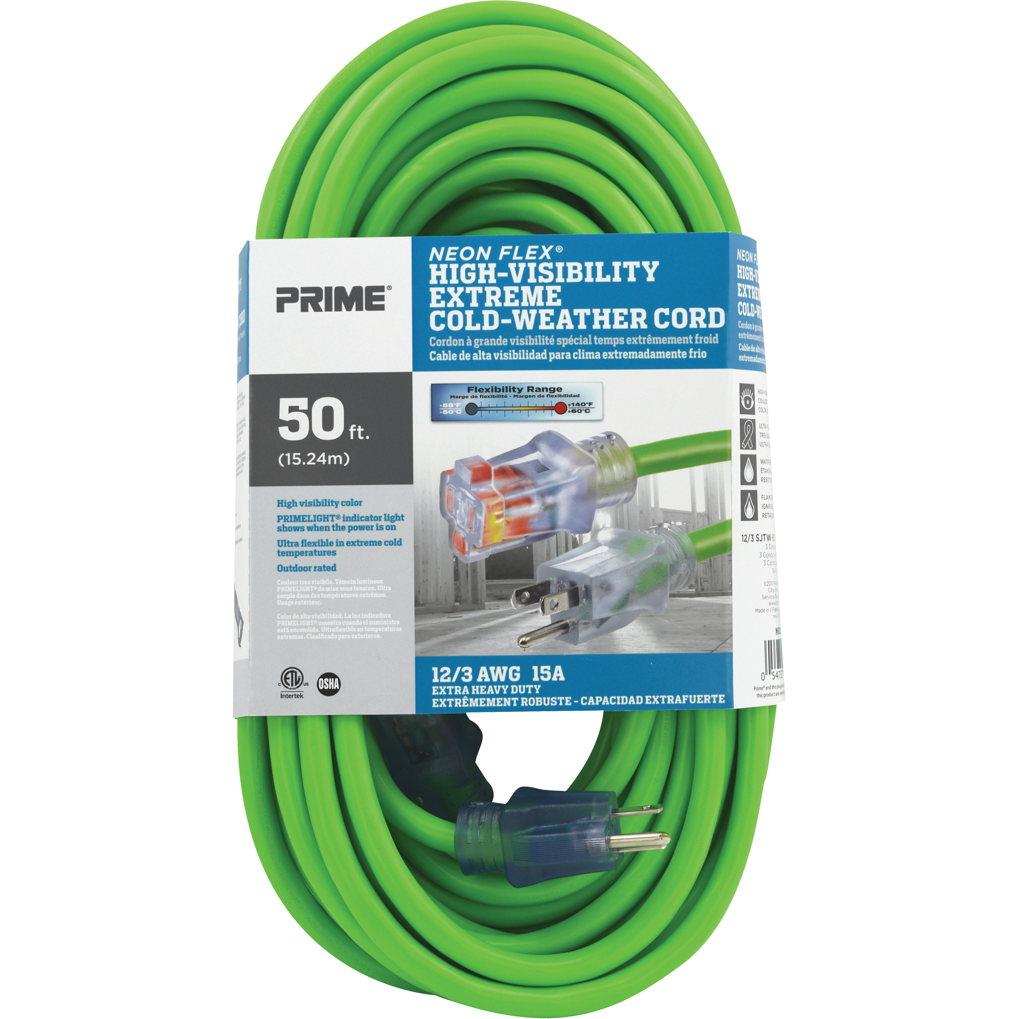 EXTENSION CORD 50FT 12/3 NEON GREEN - Récréashop
