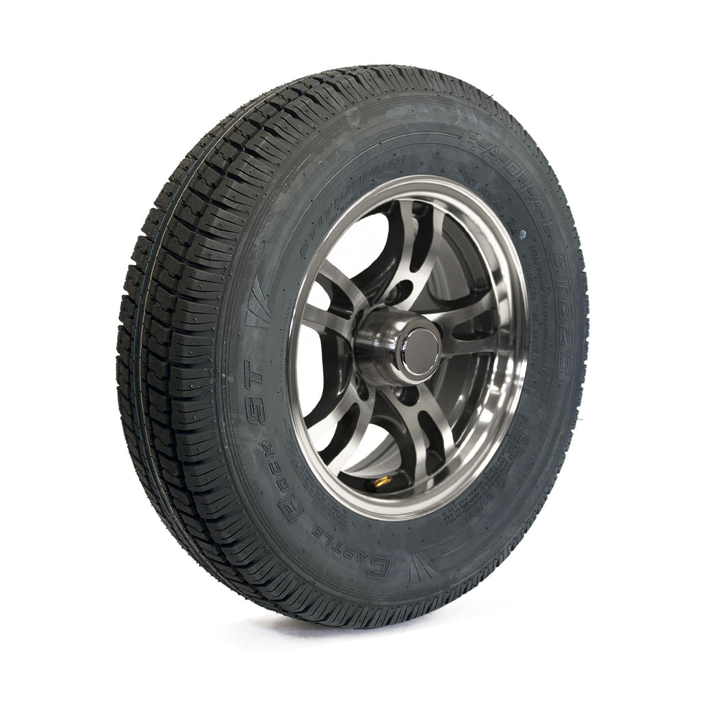 Pneu radial 175/80R13 6 plis LRC 1360 lbs Castle Rock et jante 13" 5 trous aluminium Jaguar - RecreaShop