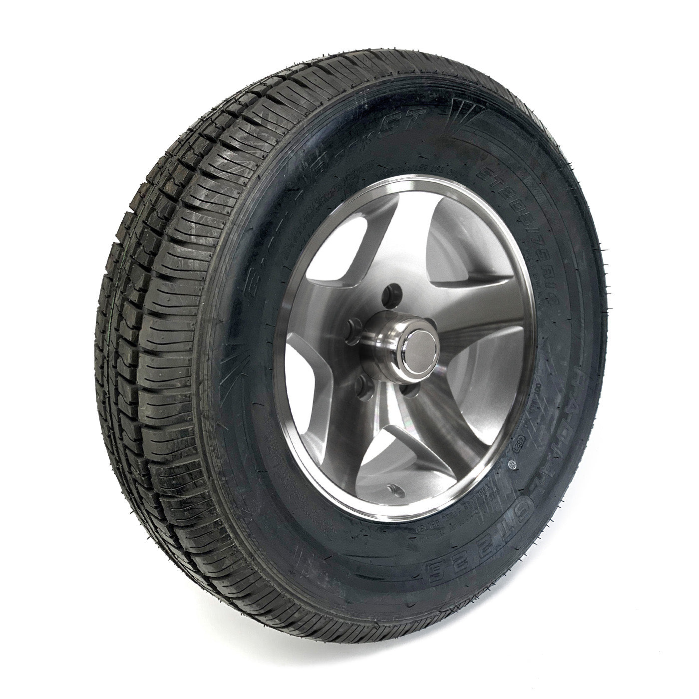 Pneu radial 205/75R14 8 plis LRD 2040 lbs Castle Rock et jante 14" 5 trous Five Star aluminium - RecreaShop