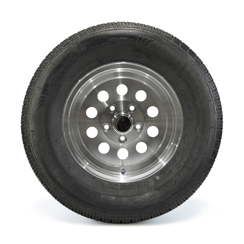 Pneu radial 205/75R14 8 plis LRD 2040 lbs Castle Rock et jante 14" 5 trous modulaire aluminium - RecreaShop