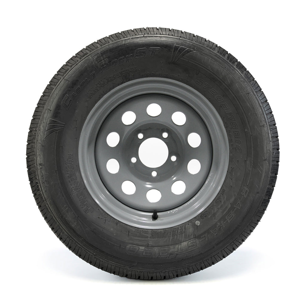 Pneu radial 205/75R14 8 plis LRD 2040 lbs Castle Rock et jante 14" 5 trous modulaire acier grise - RecreaShop