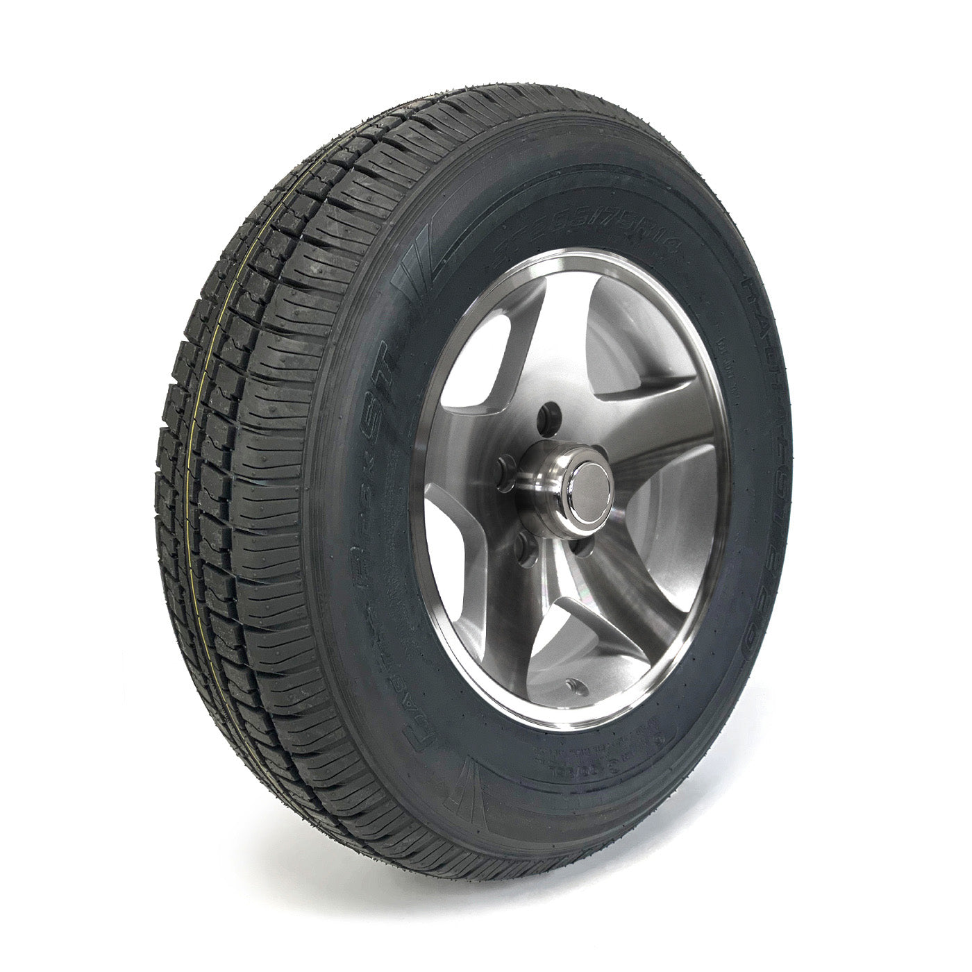 Pneu radial 205/75R14 6 plis LRC 1760 lbs Castle Rock et jante 14" 5 trous Five Star aluminium - RecreaShop