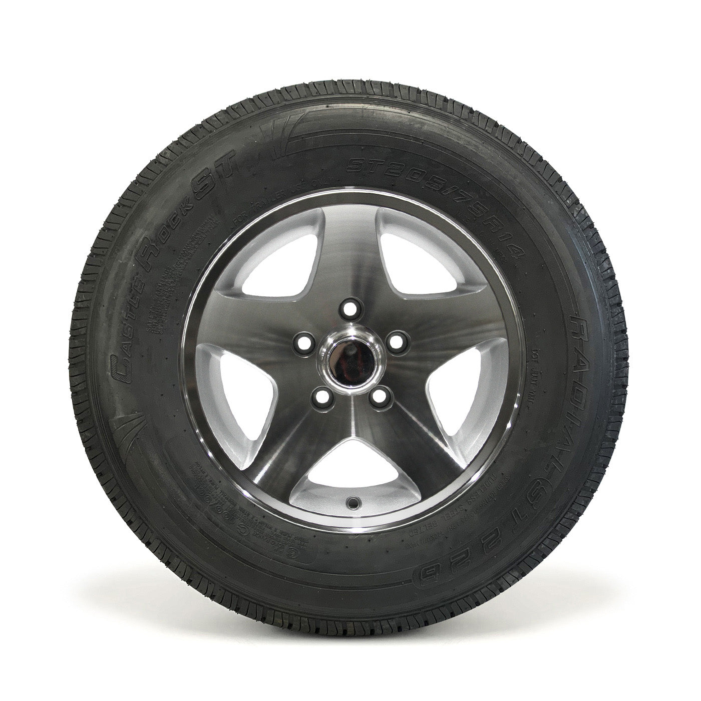 Pneu radial 205/75R14 6 plis LRC 1760 lbs Castle Rock et jante 14" 5 trous Five Star aluminium - RecreaShop