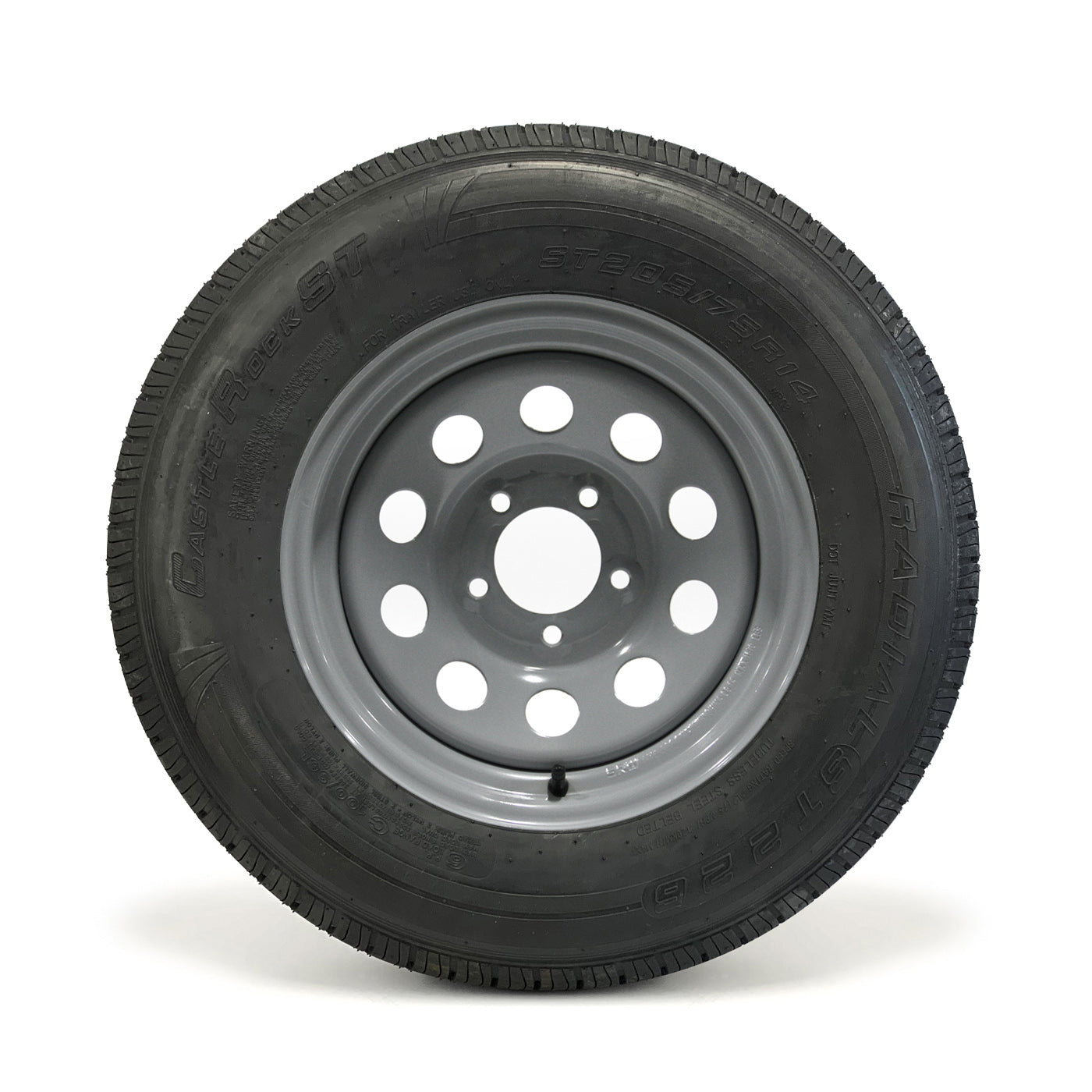 Pneu radial 205/75R14 6 plis LRC 1760 lbs Castle Rock et jante 14" 5 trous modulaire grise en acier - RecreaShop