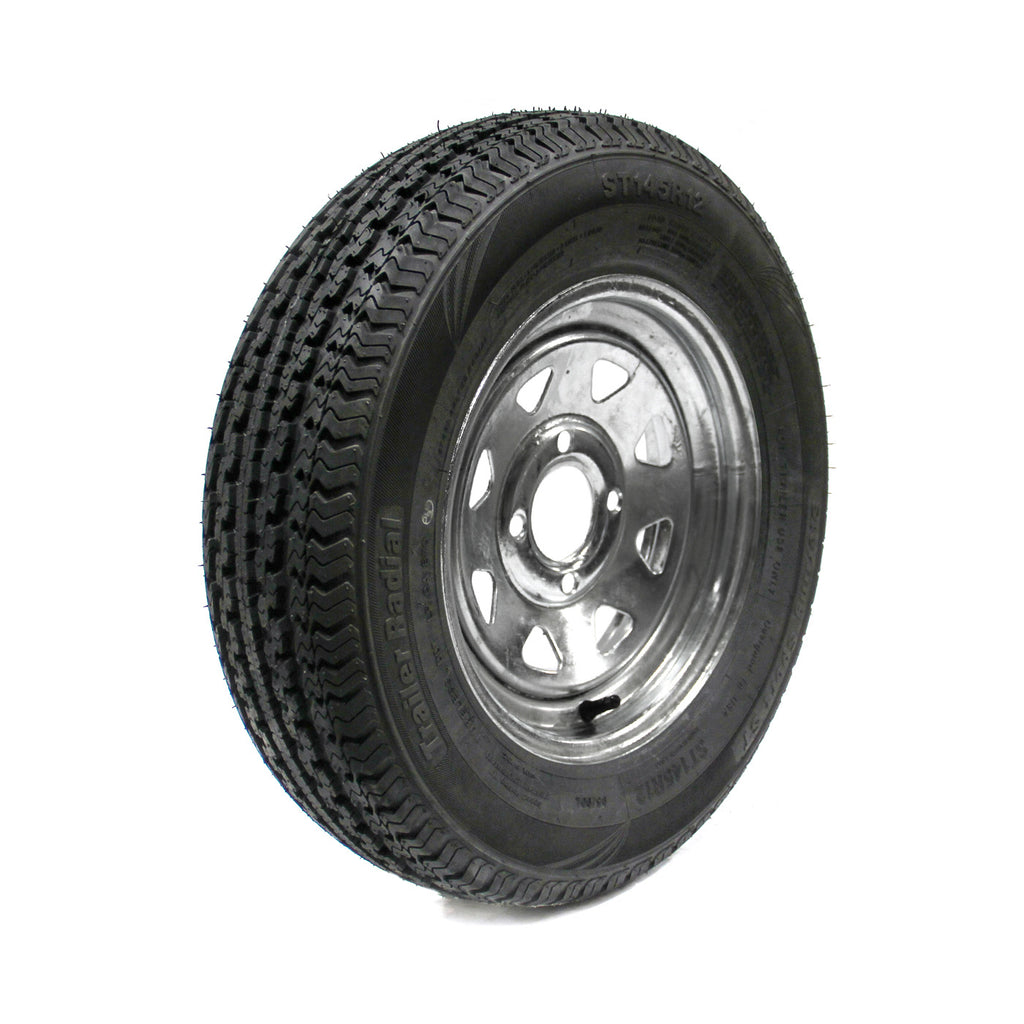 Pneu radial ST145R12 10 plis LRE 1520 lbs Sterling et jante 12" 4 trous galvanisée - RecreaShop