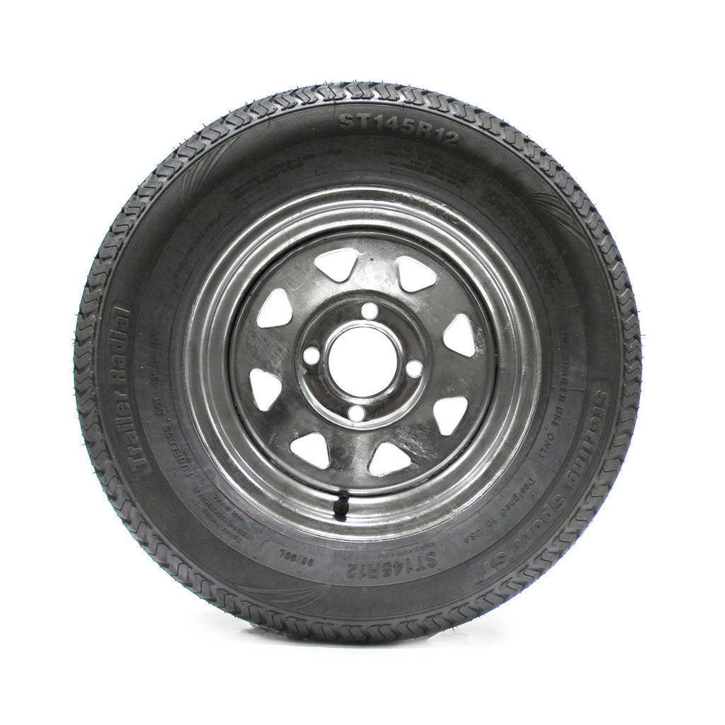 Pneu radial ST145R12 10 plis LRE 1520 lbs Sterling et jante 12" 4 trous galvanisée - RecreaShop