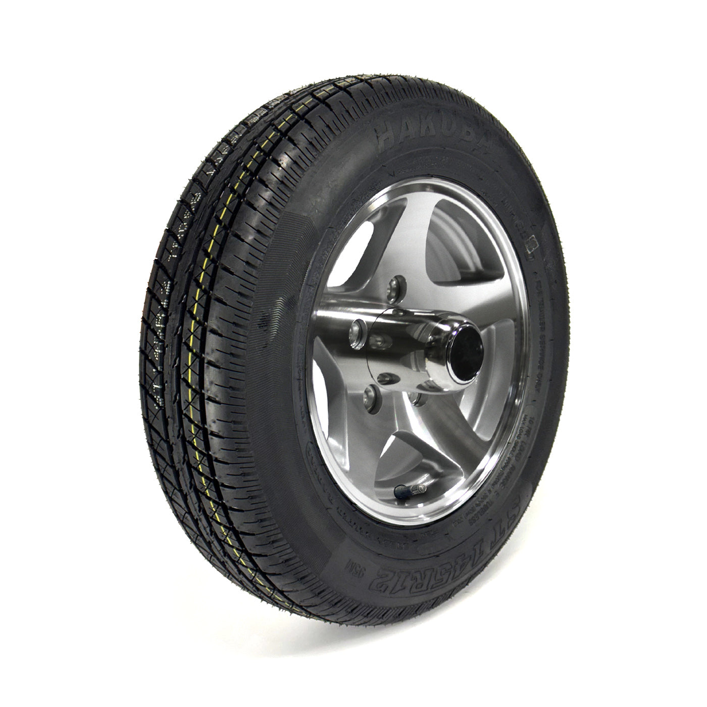 Pneu radial ST145R12 10 plis LRE 1520 lbs Hakuba et jante 12" 5 trous Five Star aluminium - RecreaShop