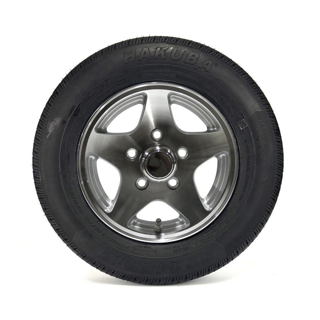 Pneu radial ST145R12 10 plis LRE 1520 lbs Hakuba et jante 12" 5 trous Five Star aluminium - RecreaShop