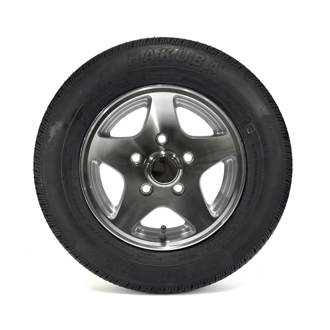 Pneu radial ST145R12 10 plis LRE 1520 lbs Hakuba et jante 12" 5 trous Five Star aluminium - RecreaShop