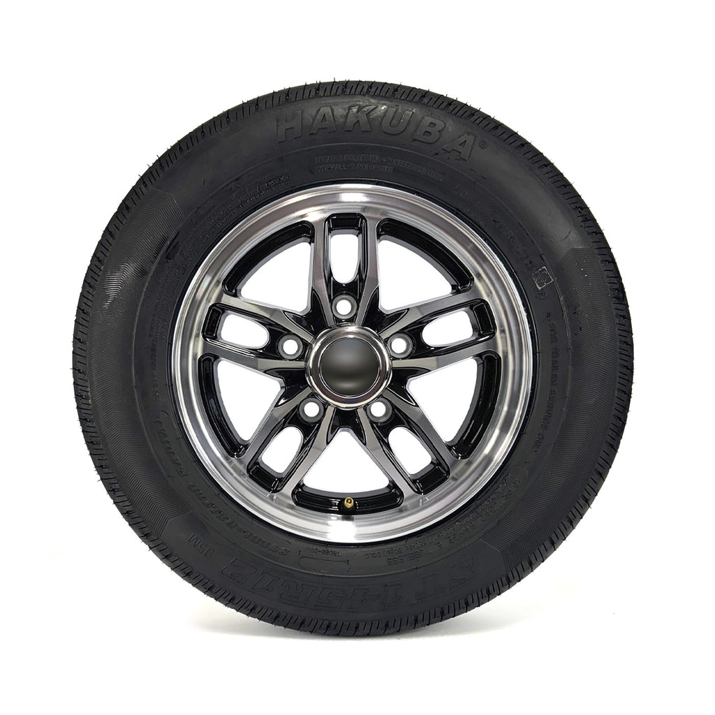 Pneu radial ST145R12 10 plis LRE 1520 lbs Hakuba et jante 12" 5 trous aluminium noir Osprey - RecreaShop