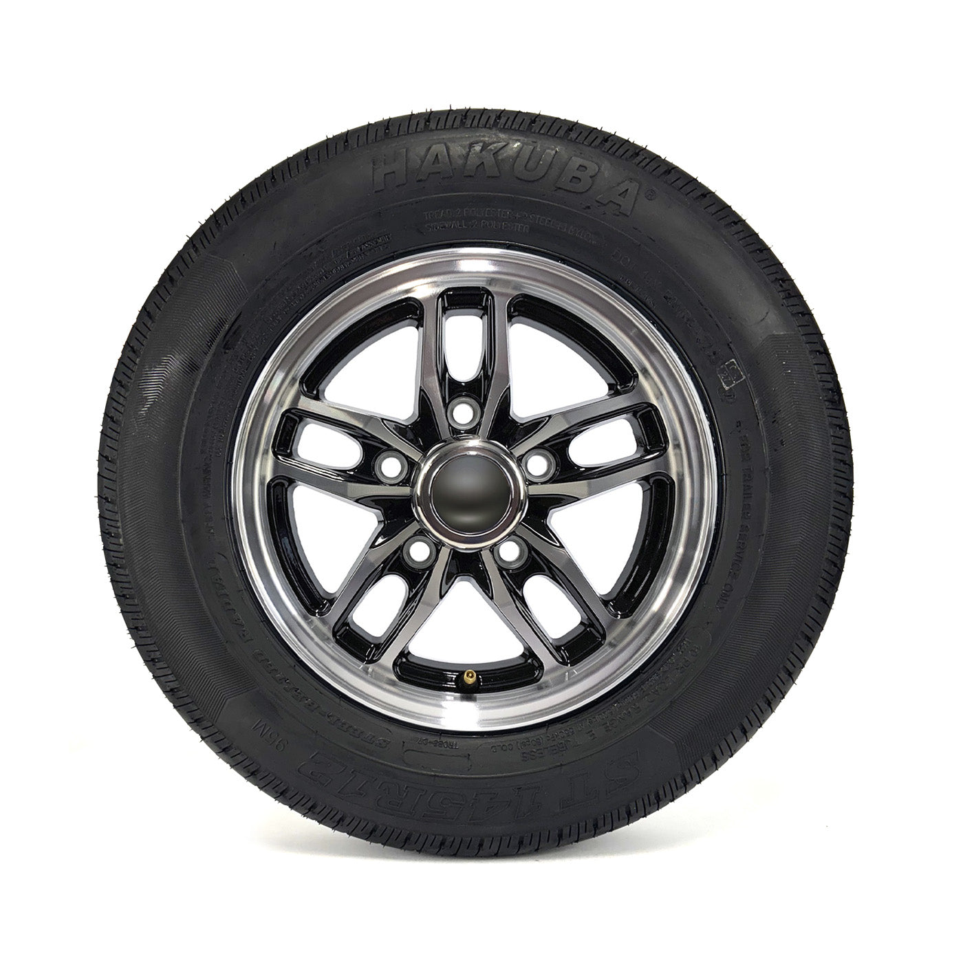 Pneu radial ST145R12 10 plis LRE 1520 lbs Hakuba et jante 12" 5 trous aluminium noir Osprey - RecreaShop