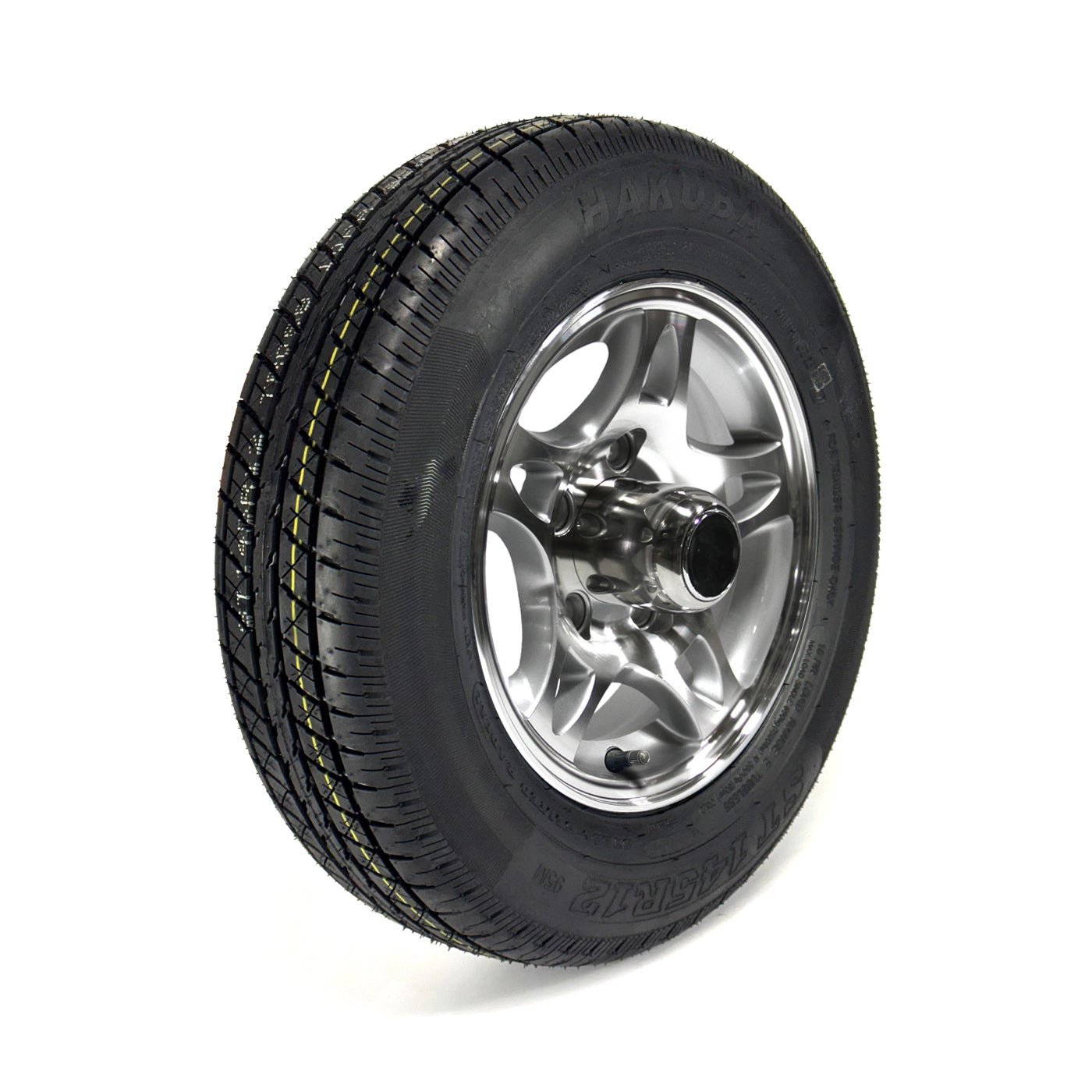 Pneu radial ST145R12 10 plis LRE 1520 lbs Hakuba et jante 12" 5 trous aluminium modèle-S5 - RecreaShop