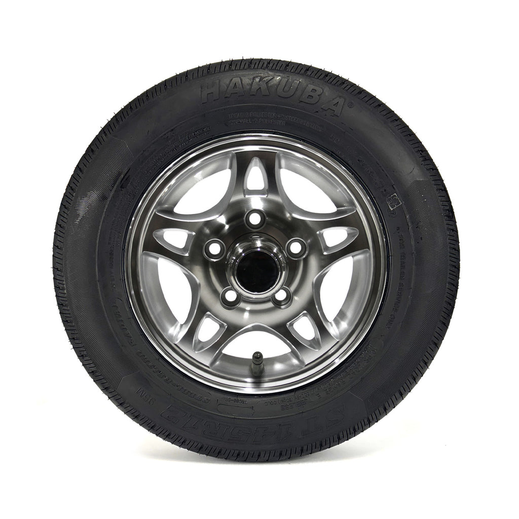 Pneu radial ST145R12 10 plis LRE 1520 lbs Hakuba et jante 12" 5 trous aluminium modèle-S5 - RecreaShop