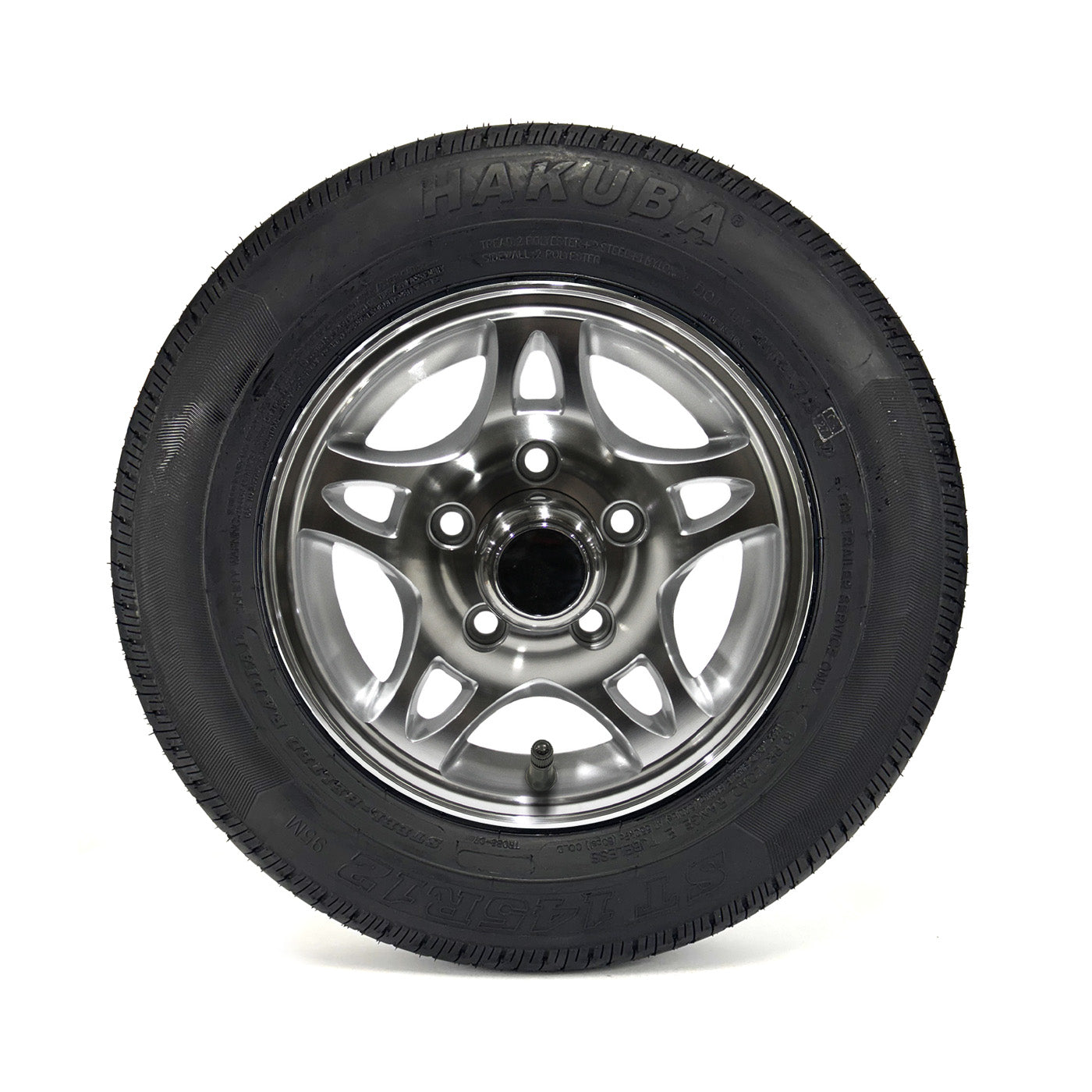 Pneu radial ST145R12 10 plis LRE 1520 lbs Hakuba et jante 12" 5 trous aluminium modèle-S5 - RecreaShop