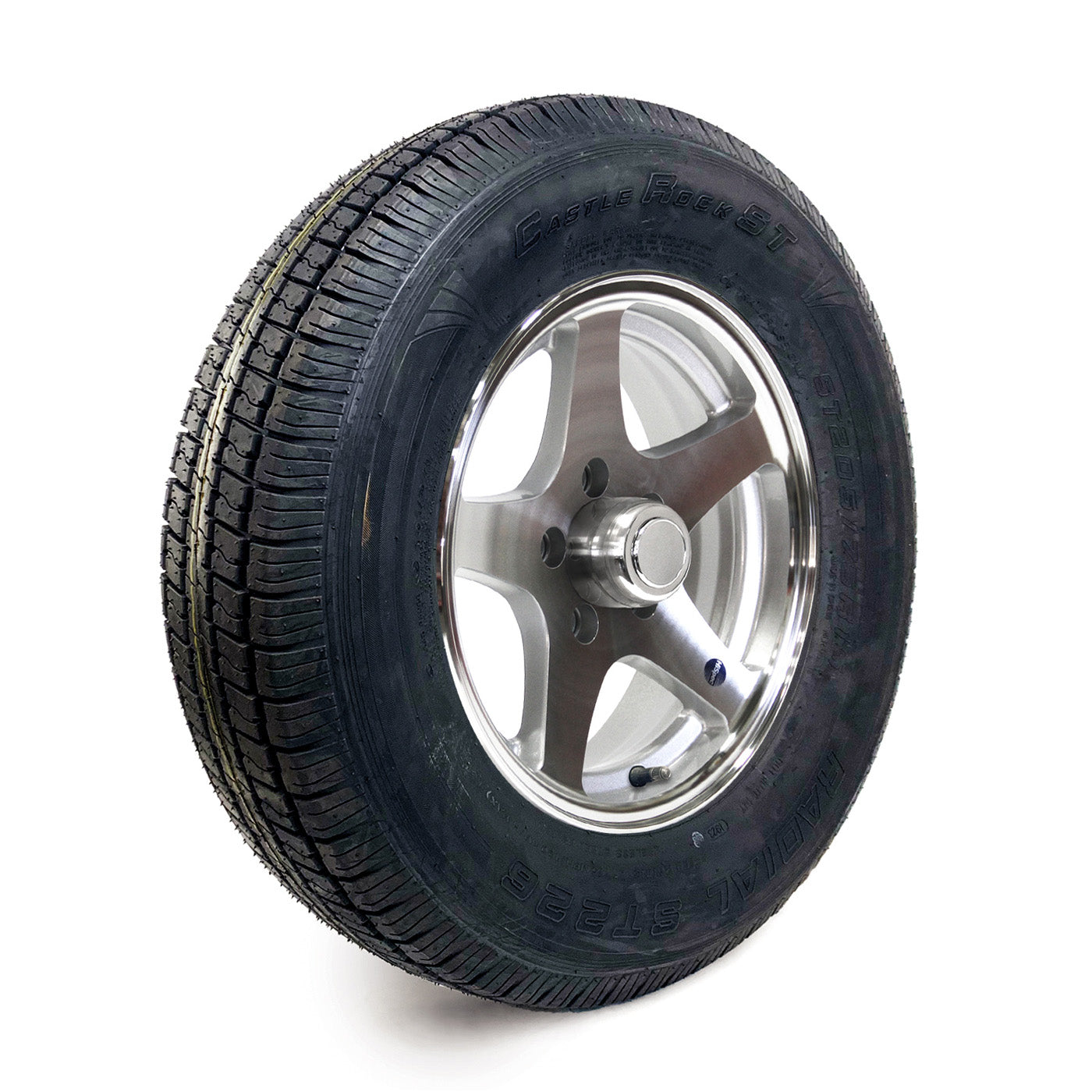 Pneu radial 205/75R15 6 plis LRC 1820 lbs Castle Rock et jante 15" 5 trous Five Star aluminium - RecreaShop