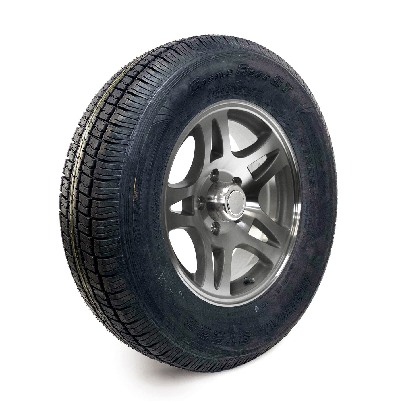 Pneu radial 205/75R15 6 plis LRC 1820 lbs Castle Rock et jante 15" 5 trous aluminium modèle-S5 - RecreaShop