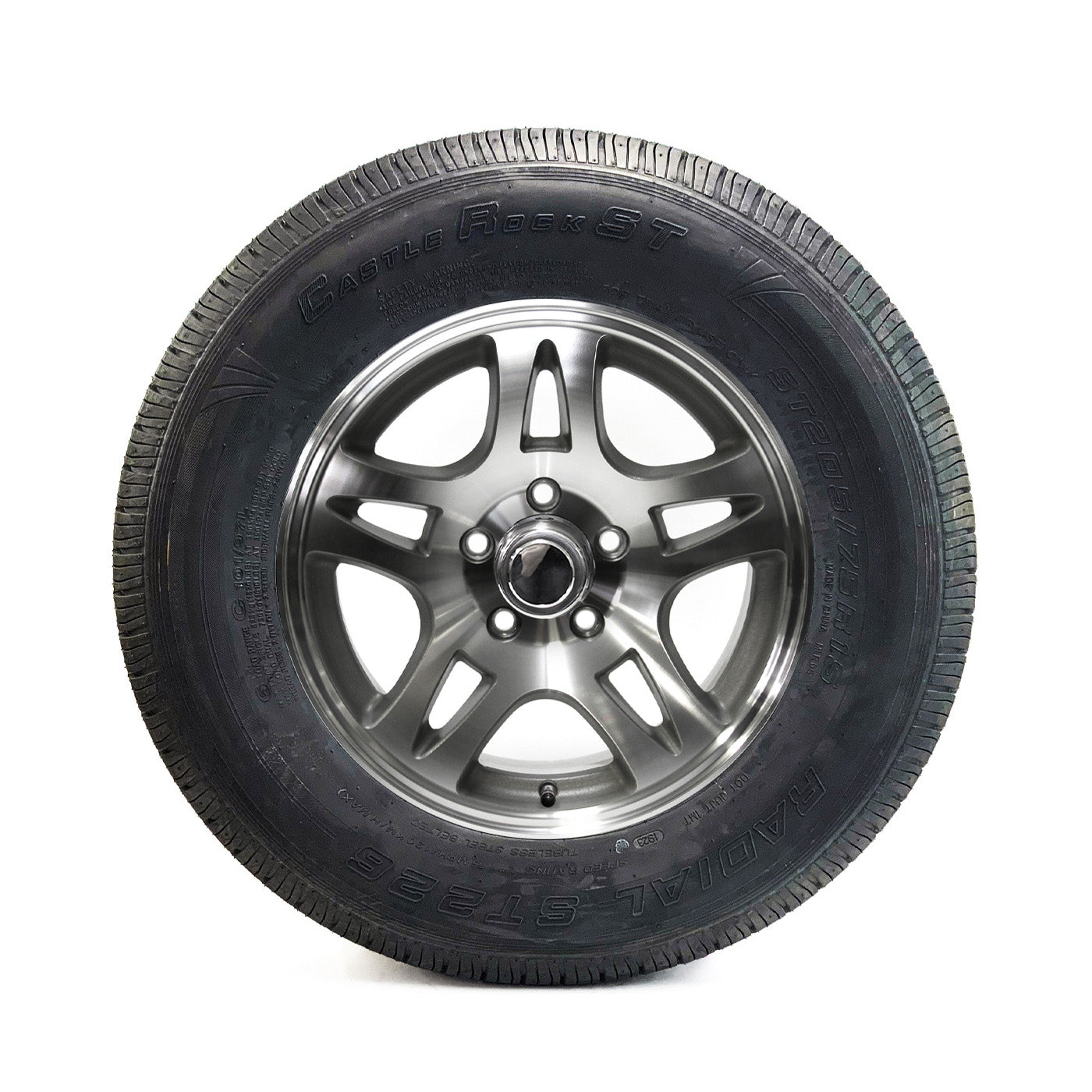Pneu radial 205/75R15 6 plis LRC 1820 lbs Castle Rock et jante 15" 5 trous aluminium modèle-S5 - RecreaShop