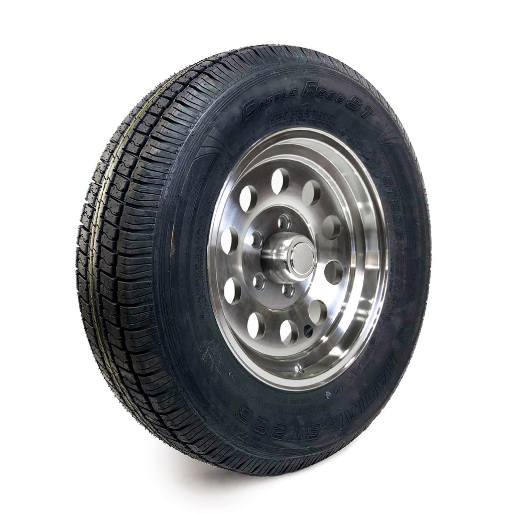 Pneu radial 205/75R15 6 plis LRC 1820 lbs Castle Rock et jante 15" 5 trous modulaire aluminium - RecreaShop