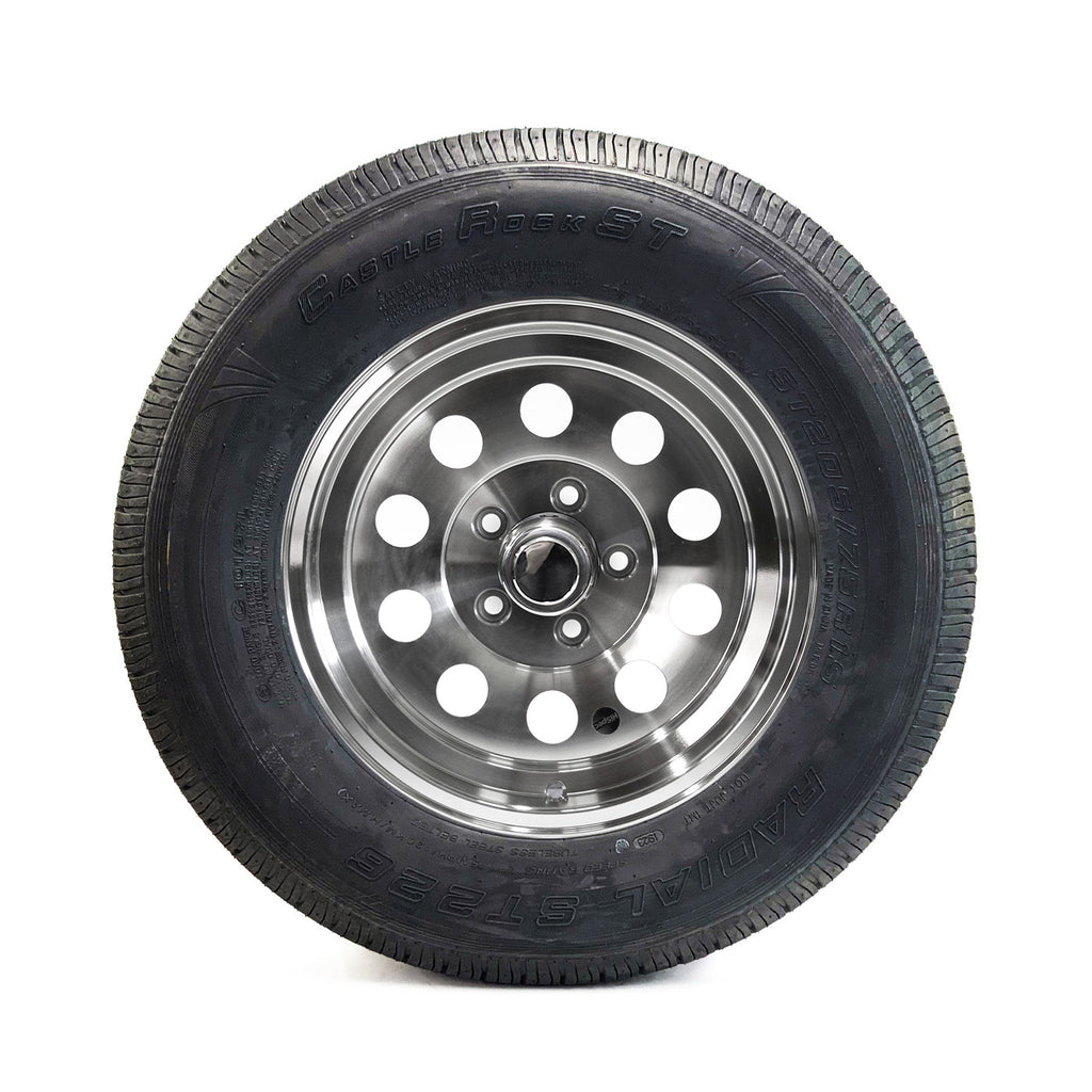 Pneu radial 205/75R15 6 plis LRC 1820 lbs Castle Rock et jante 15" 5 trous modulaire aluminium - RecreaShop