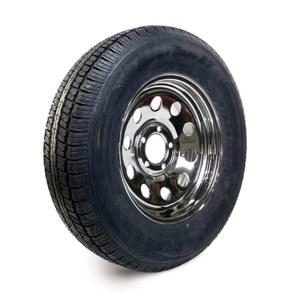 Pneu radial 205/75R15 6 plis LRC 1820 lbs Castle Rock et jante 15" 5 trous chrome - RecreaShop