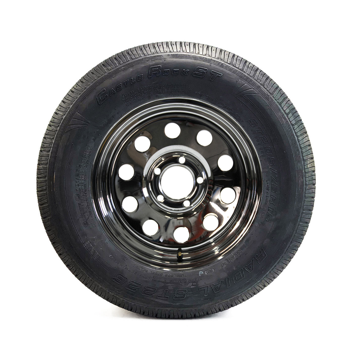 Pneu radial 205/75R15 6 plis LRC 1820 lbs Castle Rock et jante 15" 5 trous chrome - RecreaShop