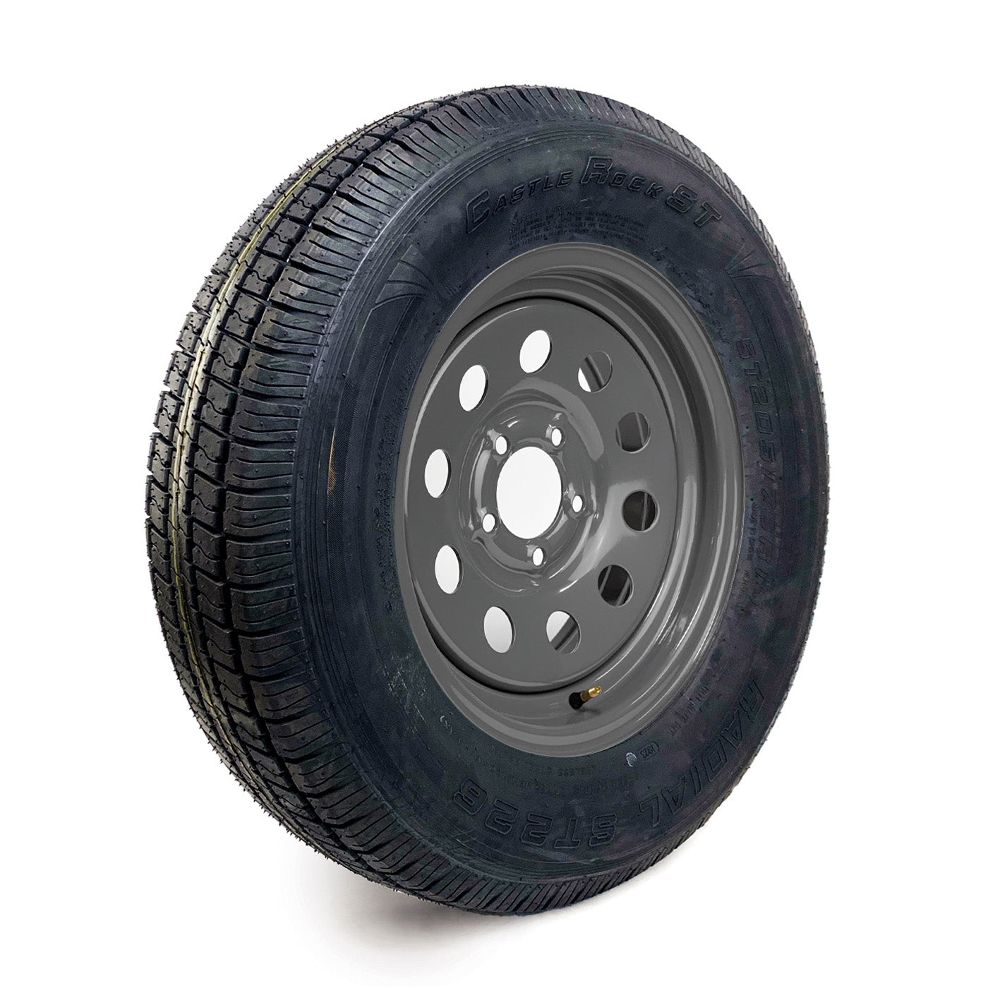 Pneu radial 205/75R15 6 plis LRC 1820 lbs Castle Rock et jante 15" 5 trous modulaire grise - RecreaShop