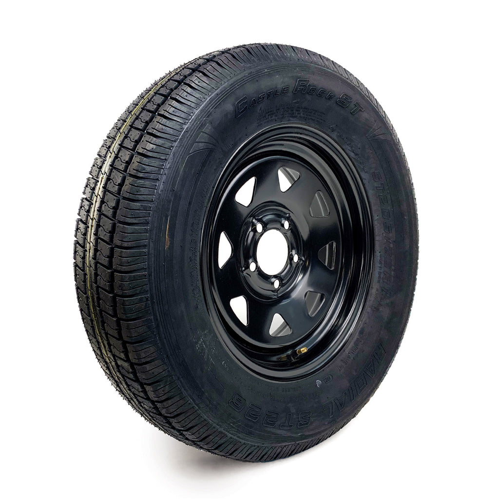 Pneu radial 205/75R15 6 plis LRC 1820 lbs Castle Rock et jante 15" 5 trous noire rally - RecreaShop