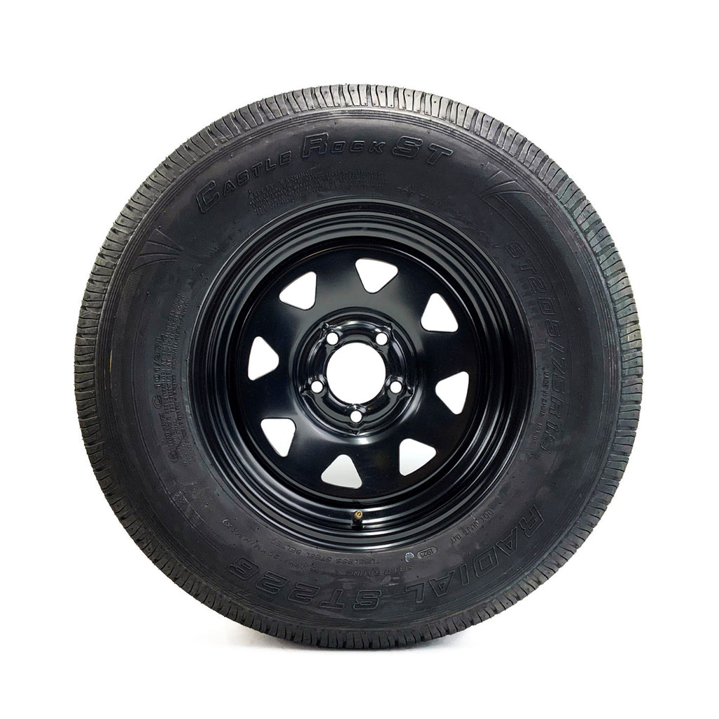 Pneu radial 205/75R15 6 plis LRC 1820 lbs Castle Rock et jante 15" 5 trous noire rally - RecreaShop