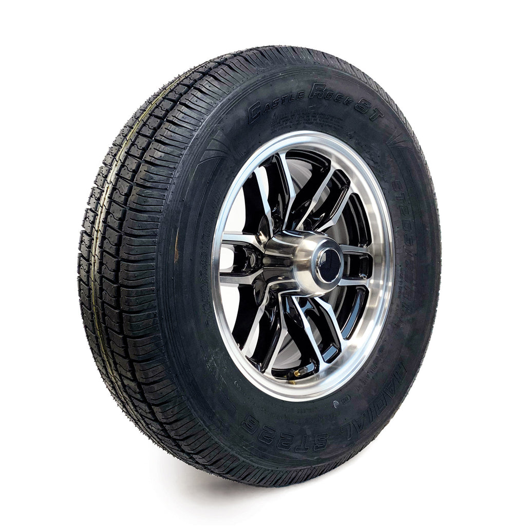 Pneu radial 205/75R15 6 plis LRC 1820 lbs Castle Rock et jante 15" 6 trous aluminium noir Osprey - RecreaShop