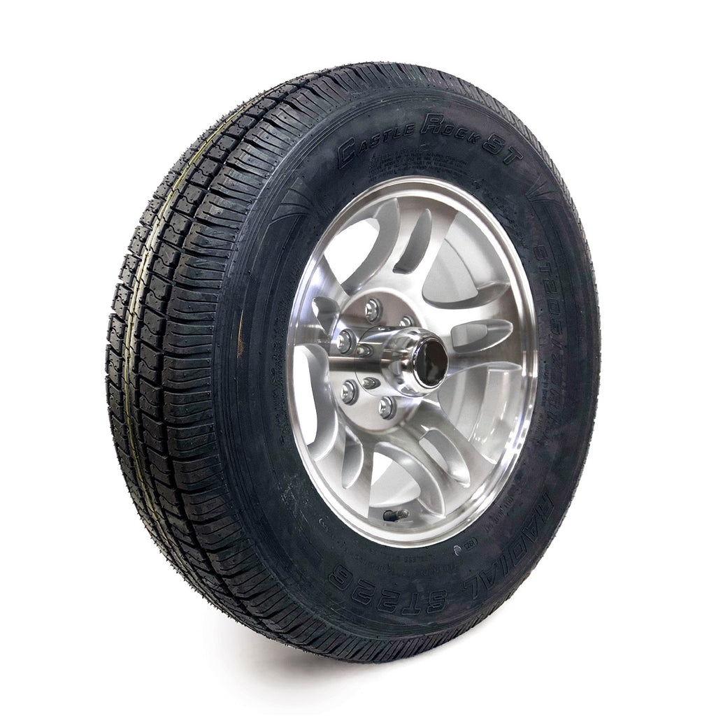 Pneu radial 205/75R15 6 plis LRC 1820 lbs Castle Rock et jante 15" 6 trous aluminium modèle-S5 - RecreaShop