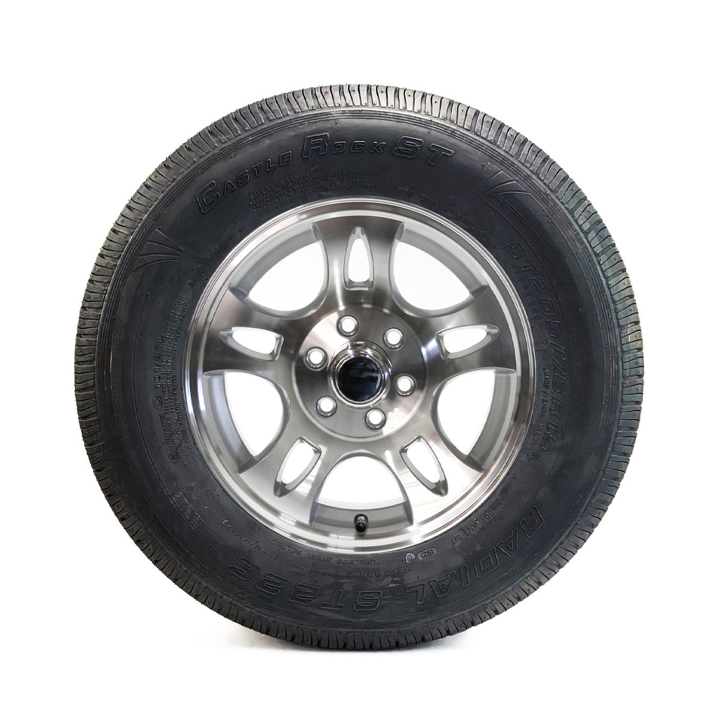 Pneu radial 205/75R15 6 plis LRC 1820 lbs Castle Rock et jante 15" 6 trous aluminium modèle-S5 - RecreaShop