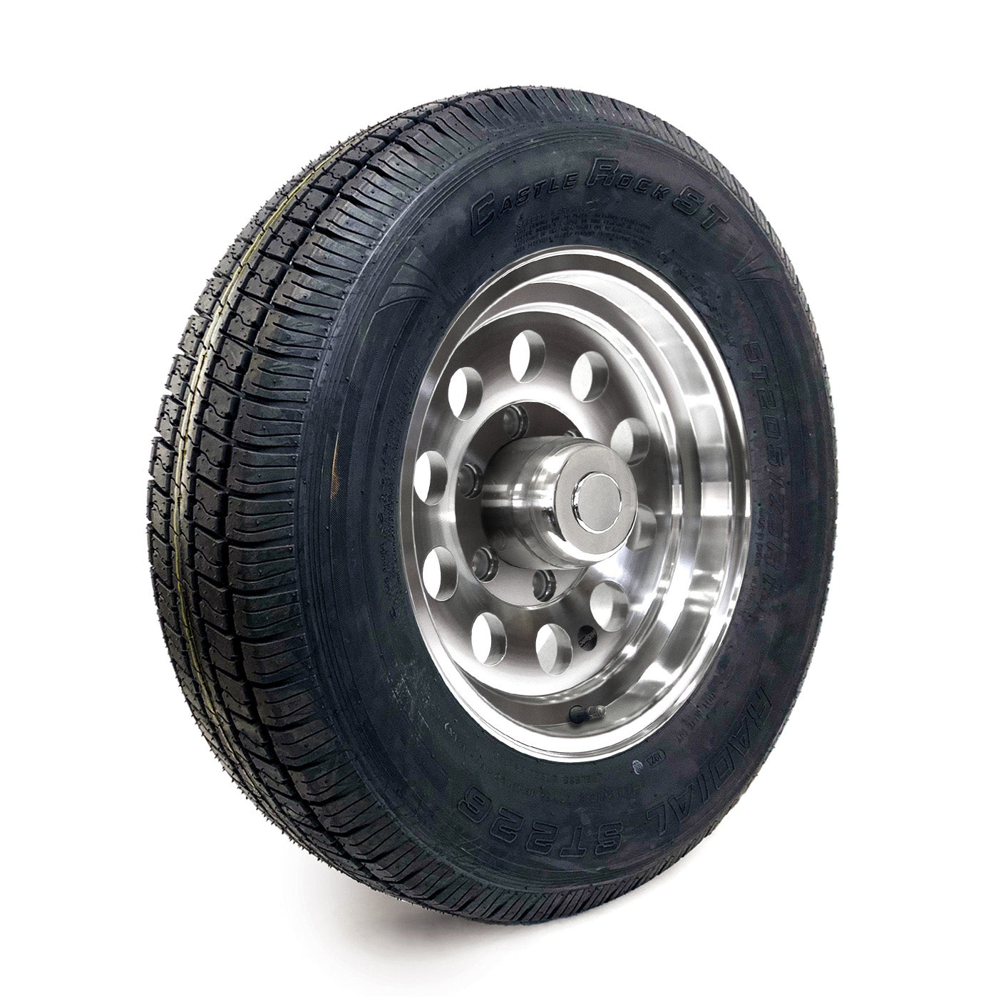 Pneu radial 205/75R15 6 plis LRC 1820 lbs Castle Rock et jante 15" 6 trous modulaire aluminium - RecreaShop