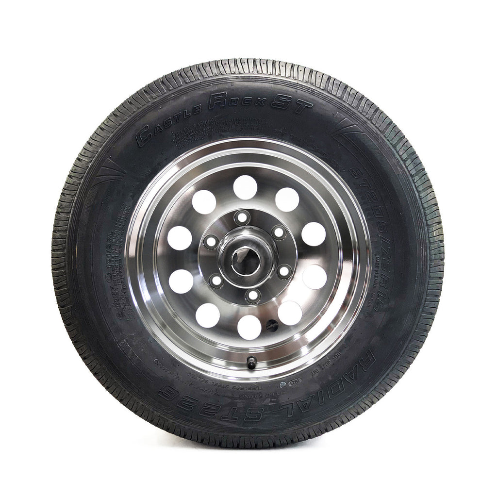 Pneu radial 205/75R15 6 plis LRC 1820 lbs Castle Rock et jante 15" 6 trous modulaire aluminium - RecreaShop