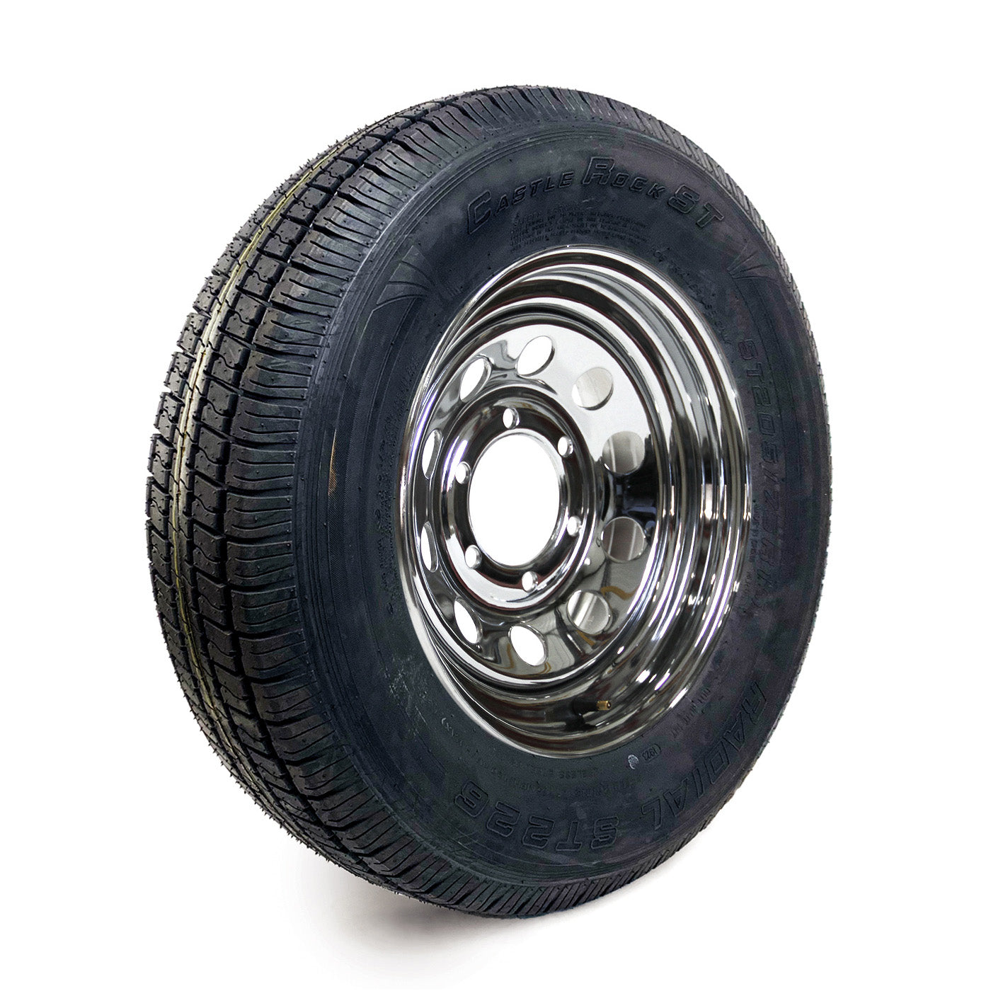 Pneu radial ST205/75R15 6 plis LRC 1820 lbs Castle Rock et jante 15" 6 trous chrome - RecreaShop
