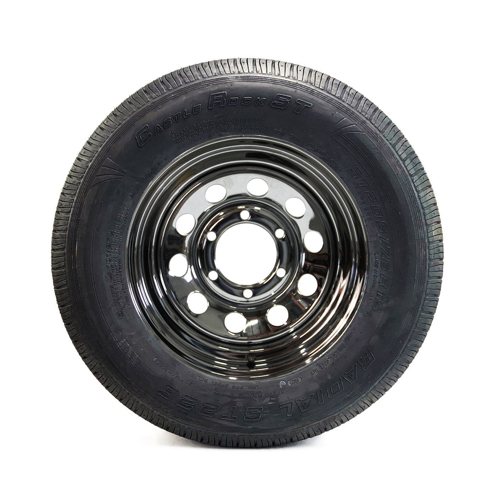 Pneu radial ST205/75R15 6 plis LRC 1820 lbs Castle Rock et jante 15" 6 trous chrome - RecreaShop