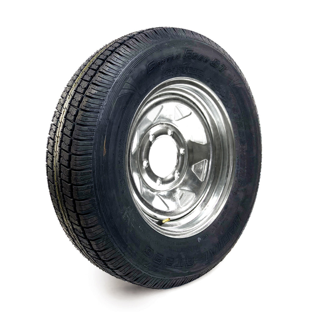 Pneu radial ST205/75R15 6 plis LRC 1820 lbs Castle Rock et jante 15" 6 trous galvanisée - RecreaShop