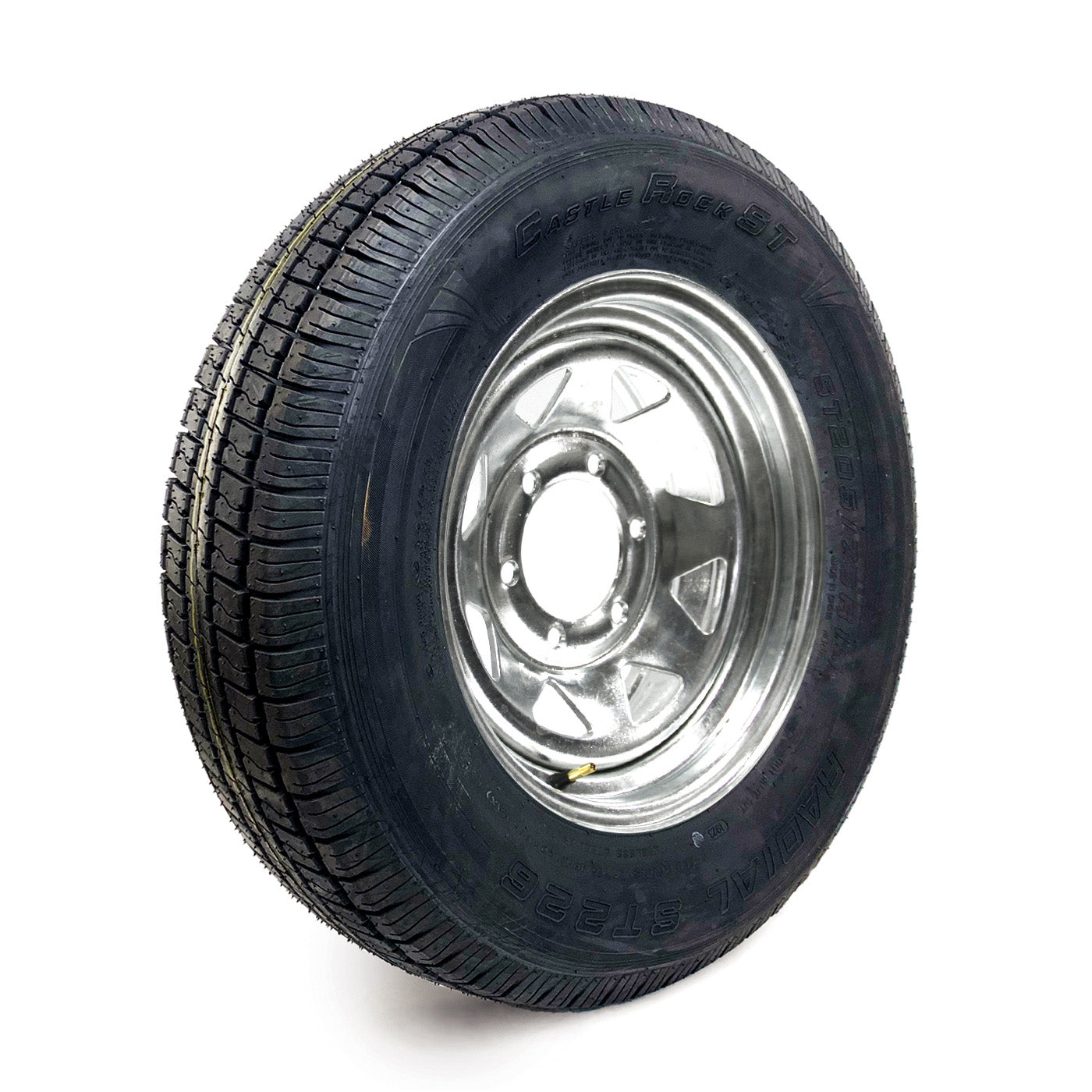 Pneu radial ST205/75R15 6 plis LRC 1820 lbs Castle Rock et jante 15" 6 trous galvanisée - RecreaShop