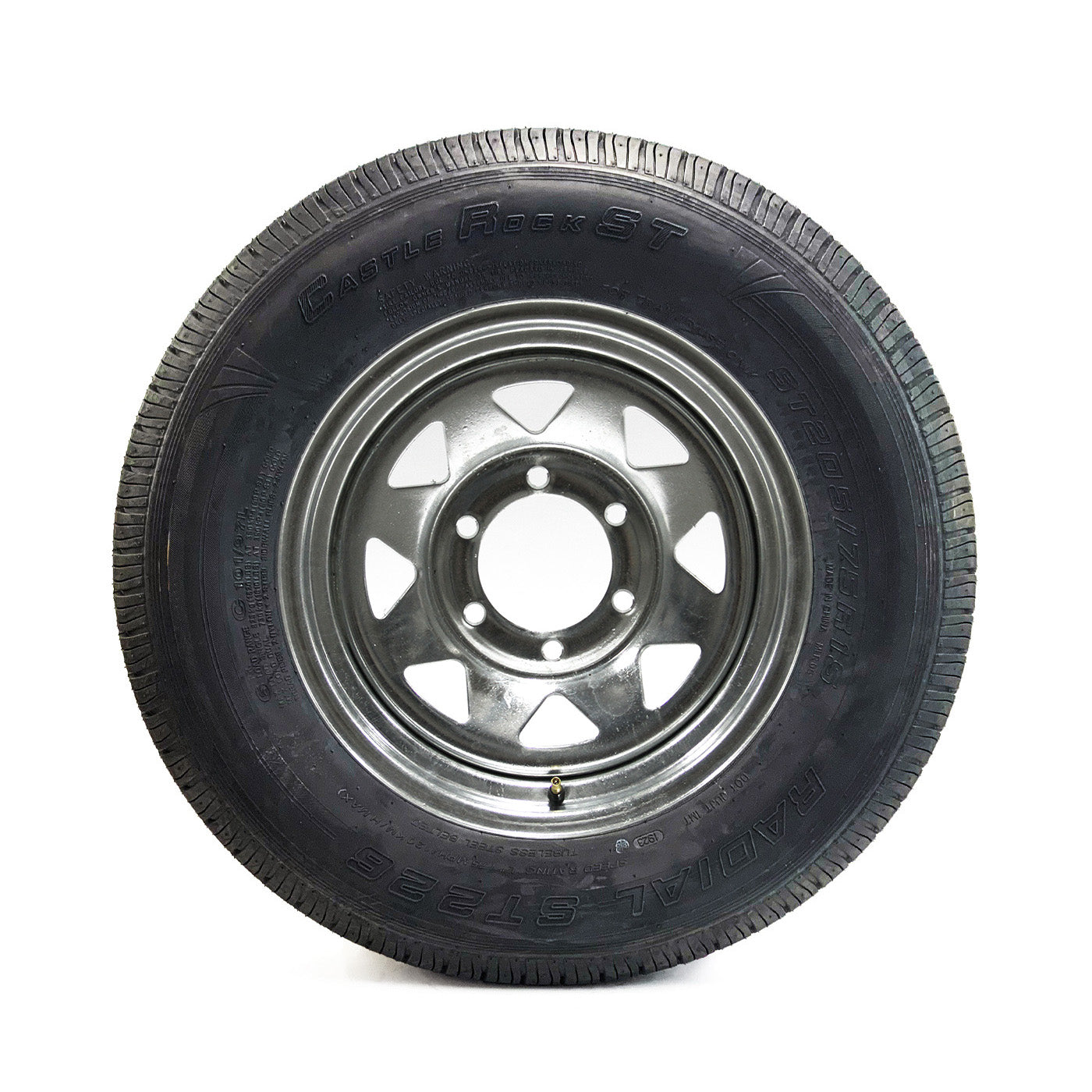 Pneu radial ST205/75R15 6 plis LRC 1820 lbs Castle Rock et jante 15" 6 trous galvanisée - RecreaShop