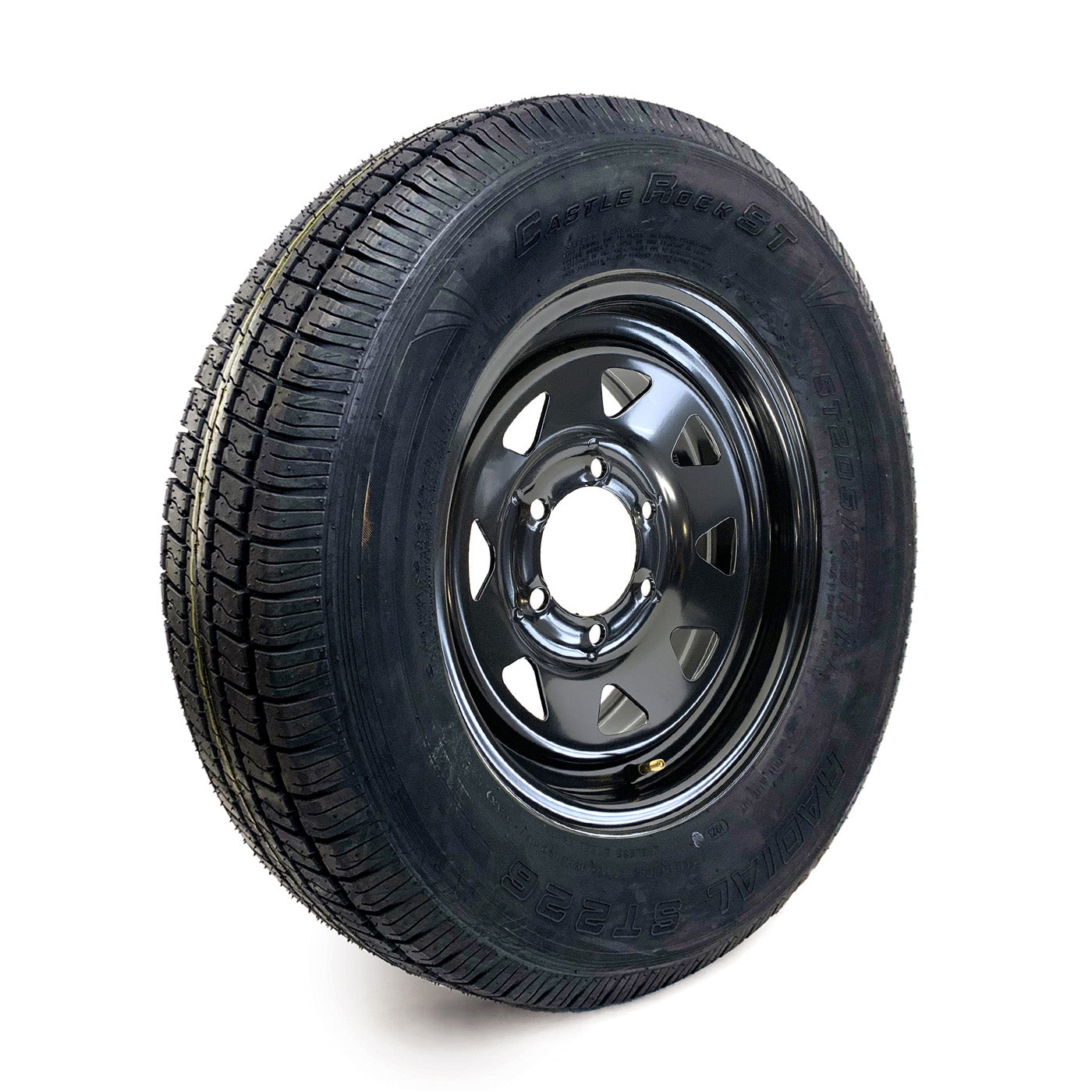 Pneu radial 205/75R15 6 plis LRC 1820 lbs Castle Rock et jante 15" 6 trous noire rally - RecreaShop