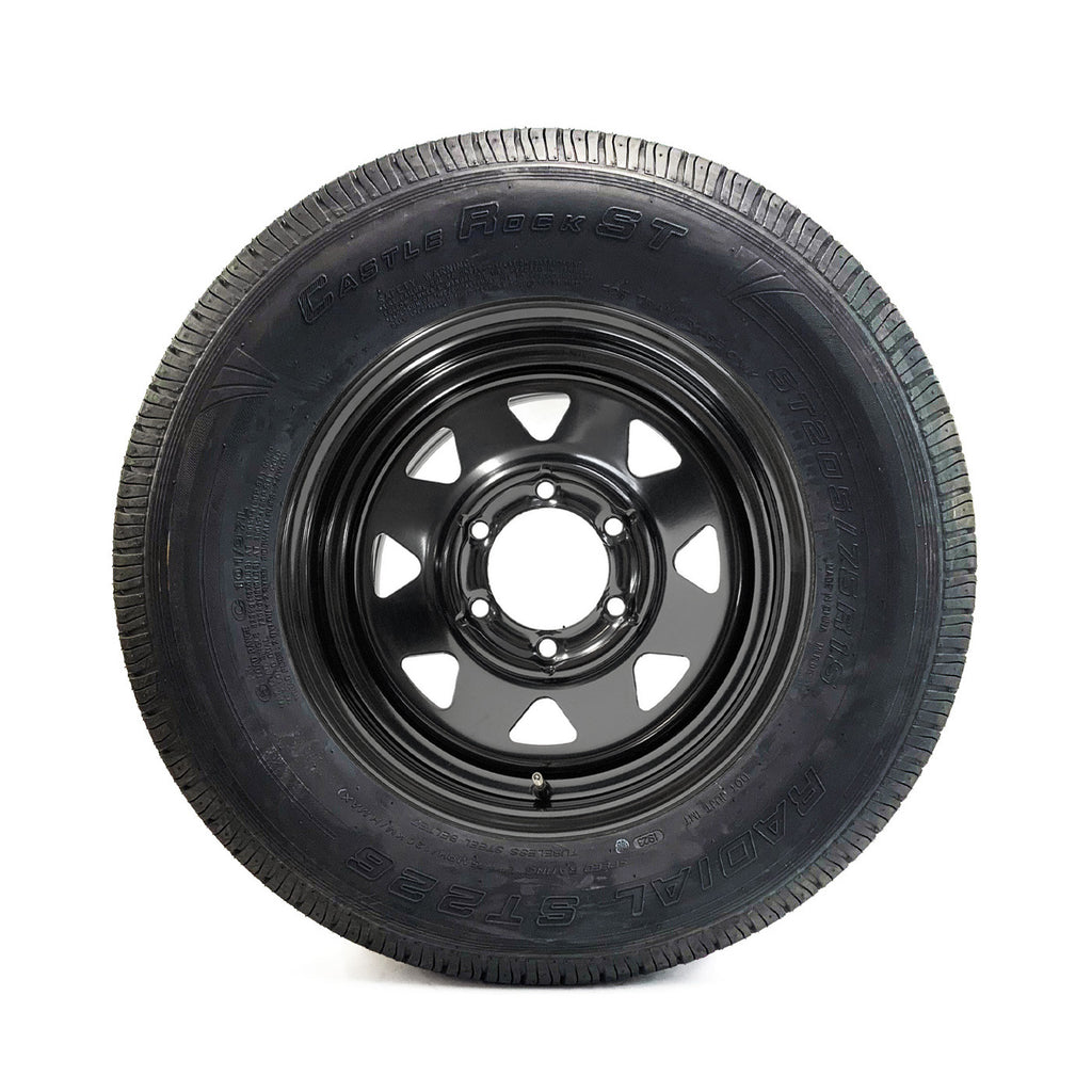 Pneu radial 205/75R15 6 plis LRC 1820 lbs Castle Rock et jante 15" 6 trous noire rally - RecreaShop