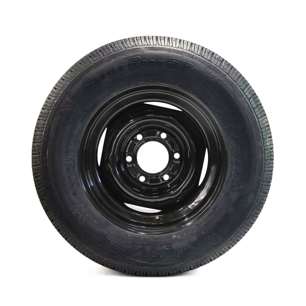 Pneu radial 205/75R15 6 plis LRC 1820 lbs Castle Rock et jante 15" 6 trous noire - RecreaShop