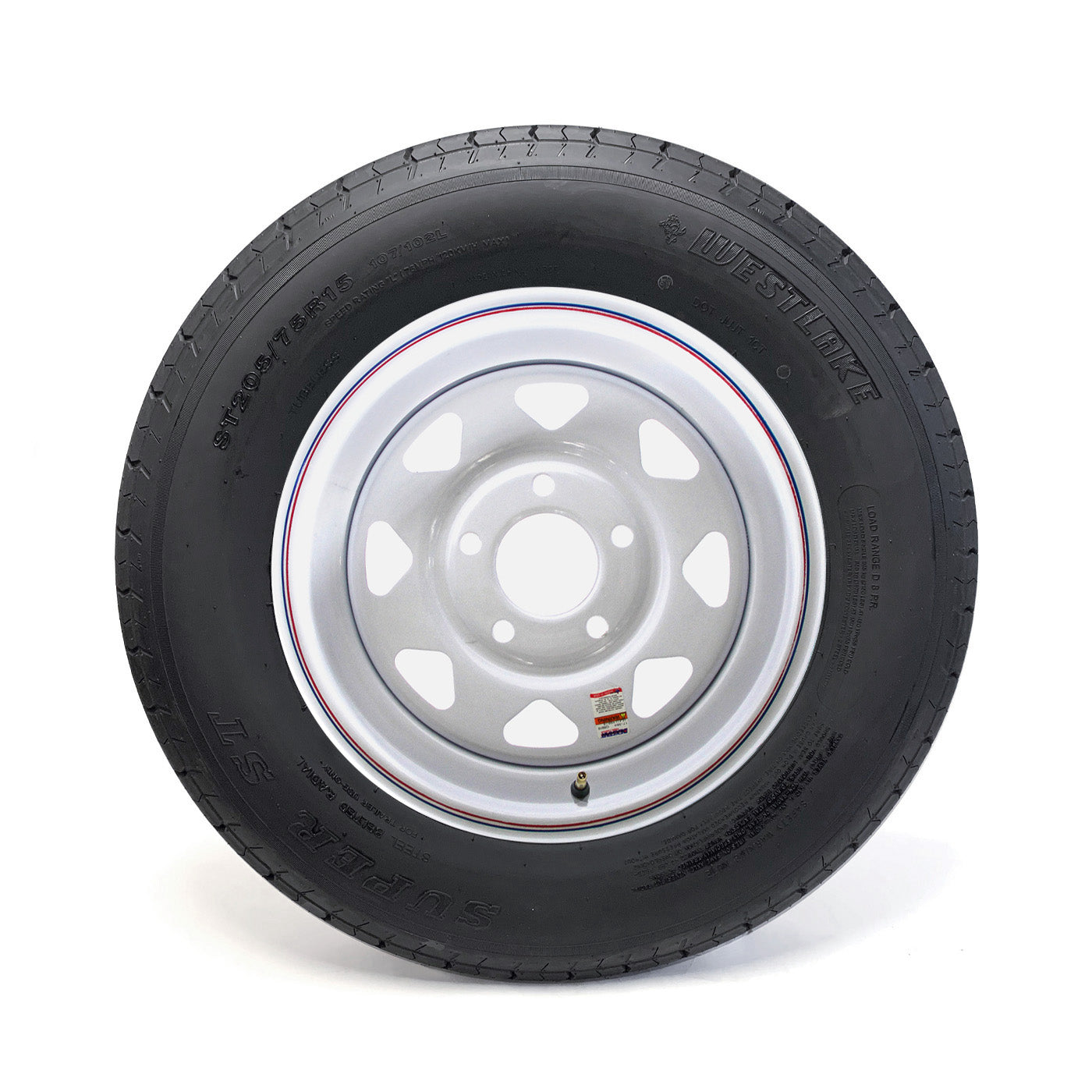 Pneu radial ST205/75R15 8 plis LRD 2150 lbs Westlake et jante 15" 5 trous 5" B.C. rally - RecreaShop