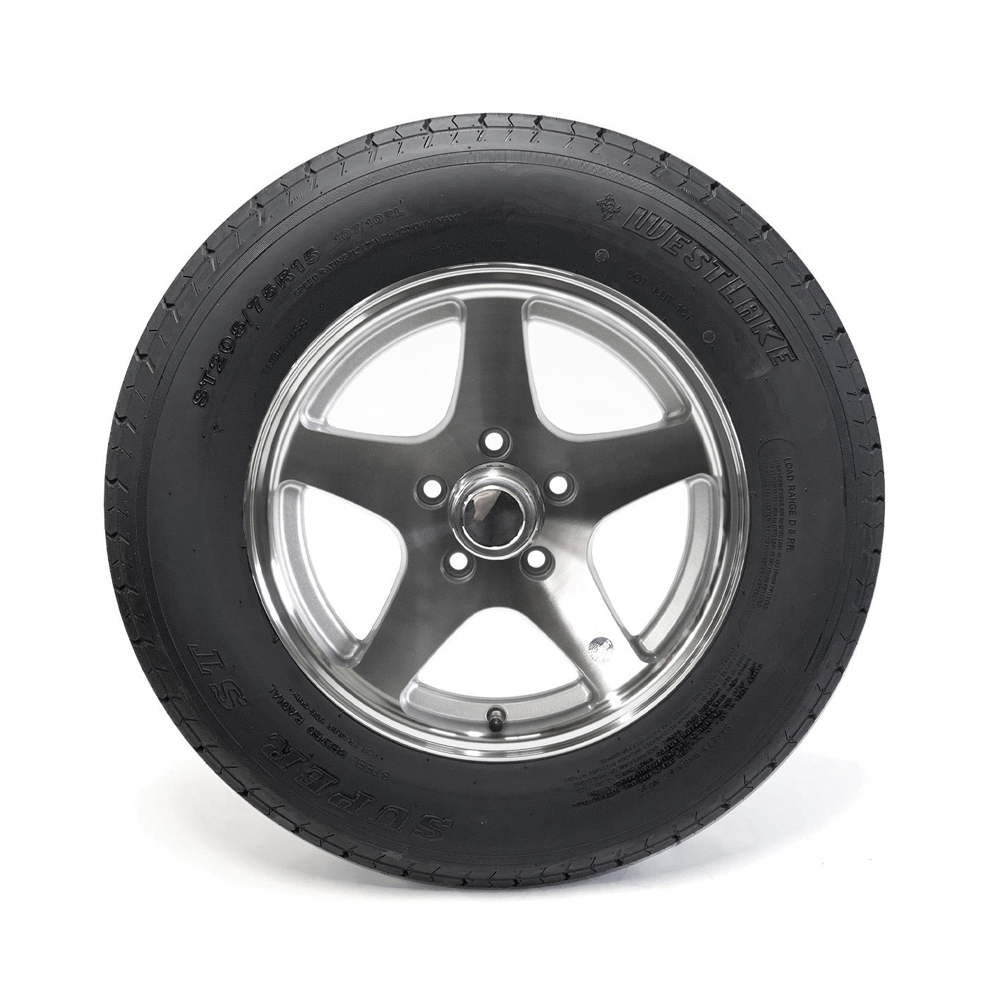 Pneu radial ST205/75R15 8 plis LRD 2150 lbs Westlake et jante 15" 5 trous Five Star aluminium - RecreaShop