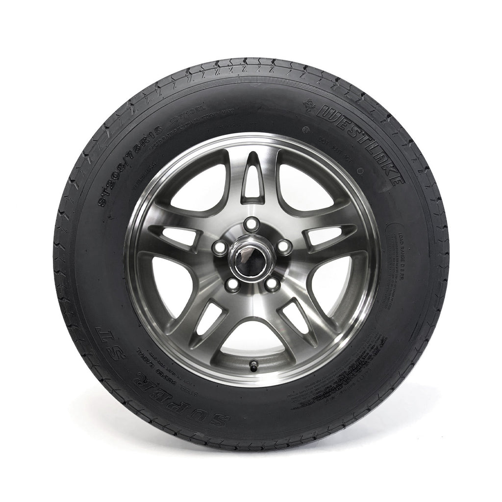 Pneu radial ST205/75R15 8 plis LRD 2150 lbs Westlake et jante 15" 5 trous aluminium modèle-S5 - RecreaShop