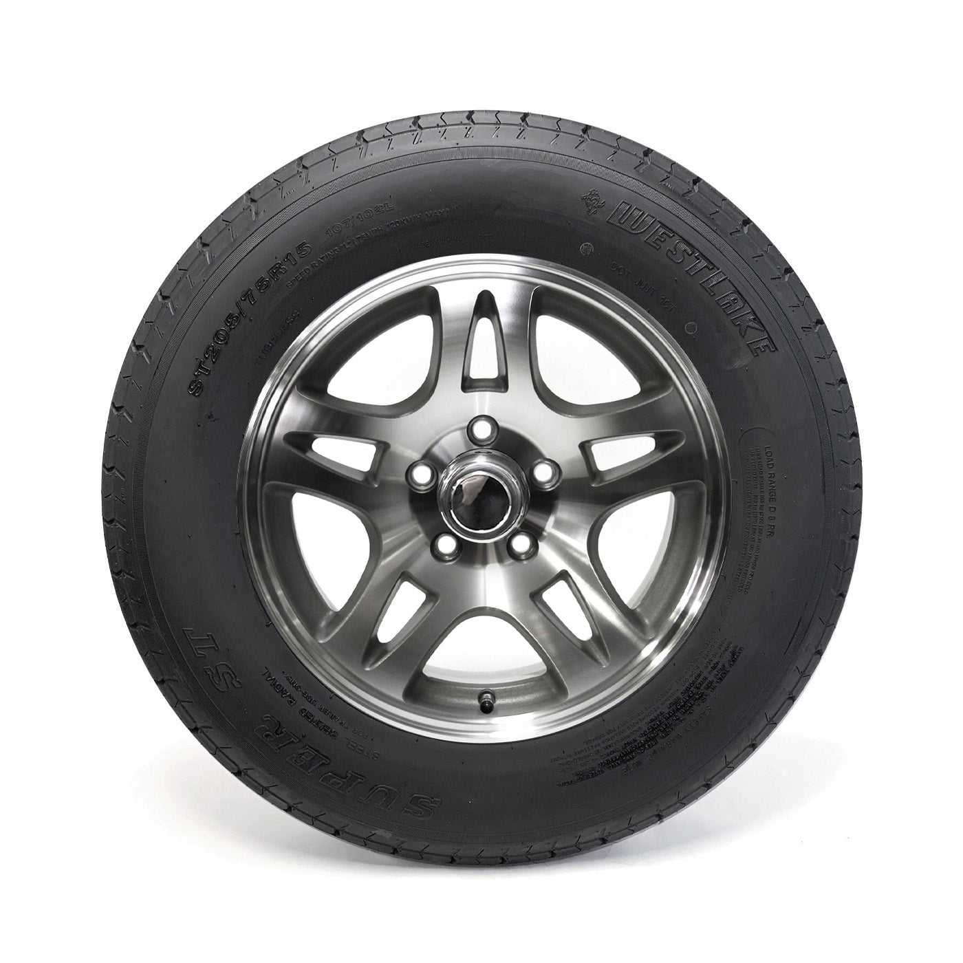 Pneu radial ST205/75R15 8 plis LRD 2150 lbs Westlake et jante 15" 5 trous aluminium modèle-S5 - RecreaShop