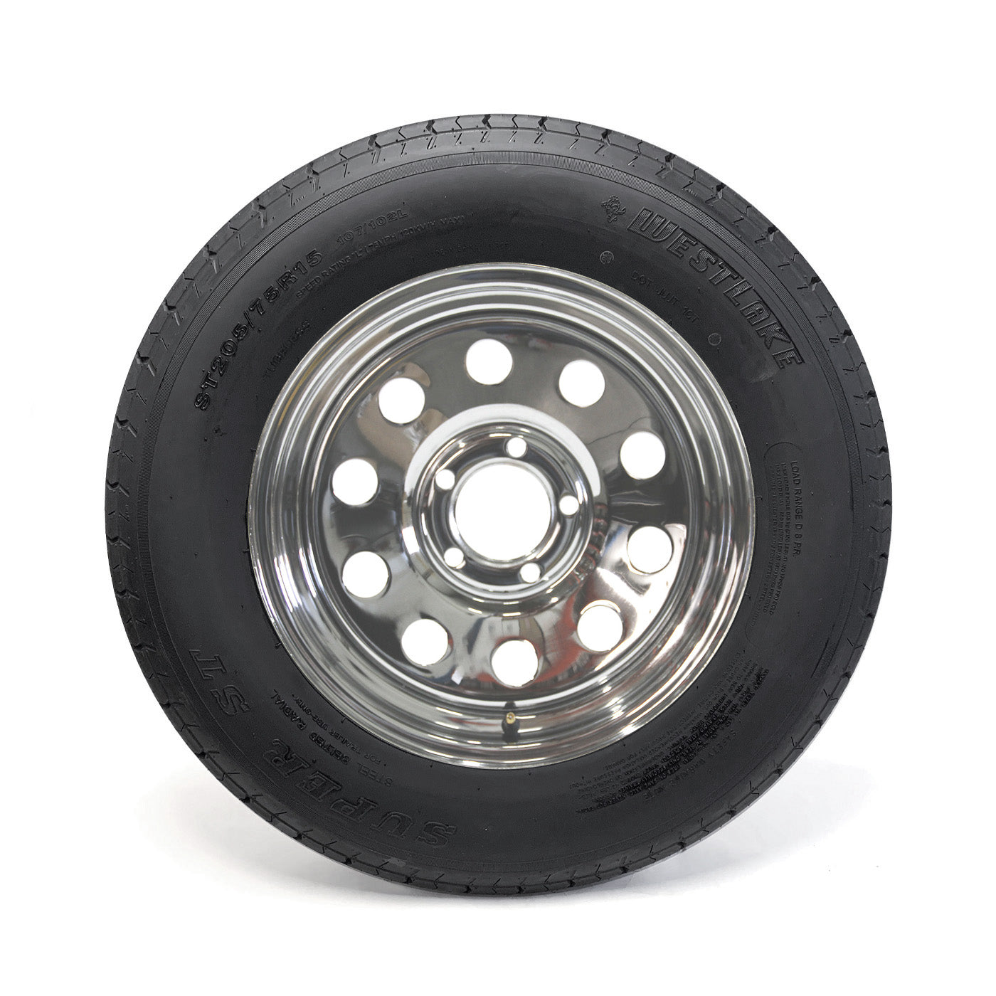 Pneu radial ST205/75R15 8 plis LRD 2150 lbs Westlake et jante 15" 5 trous chrome - RecreaShop